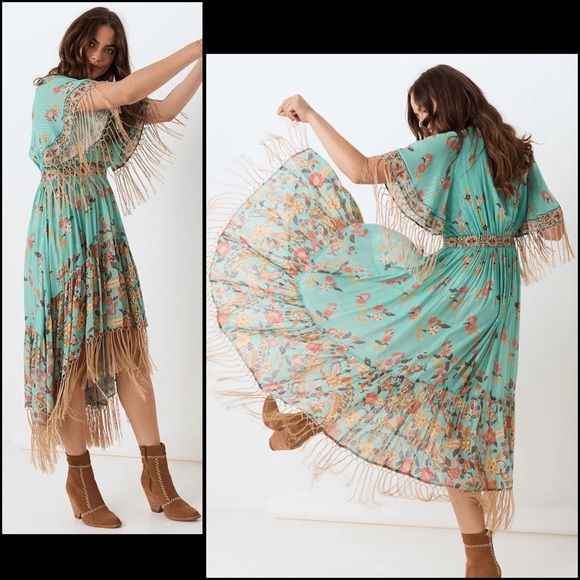 Spell and the Gypsy Collective Floral High Low Tassel Fringe Midi Maxi Dress - Picture 7 of 16